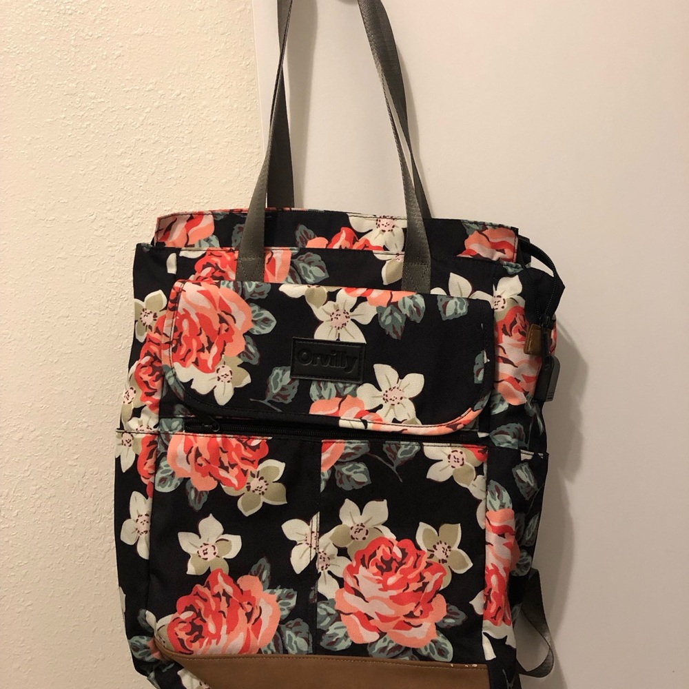 Vintage-Inspired Black and Pink Floral laptop Backpack